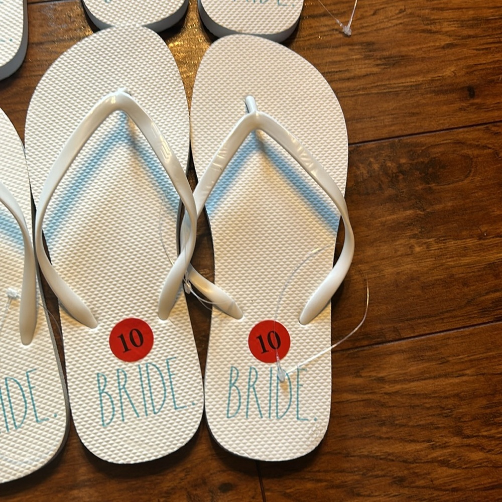 RAE DUNN white bride FLIP FLOPS SLIDES NWT